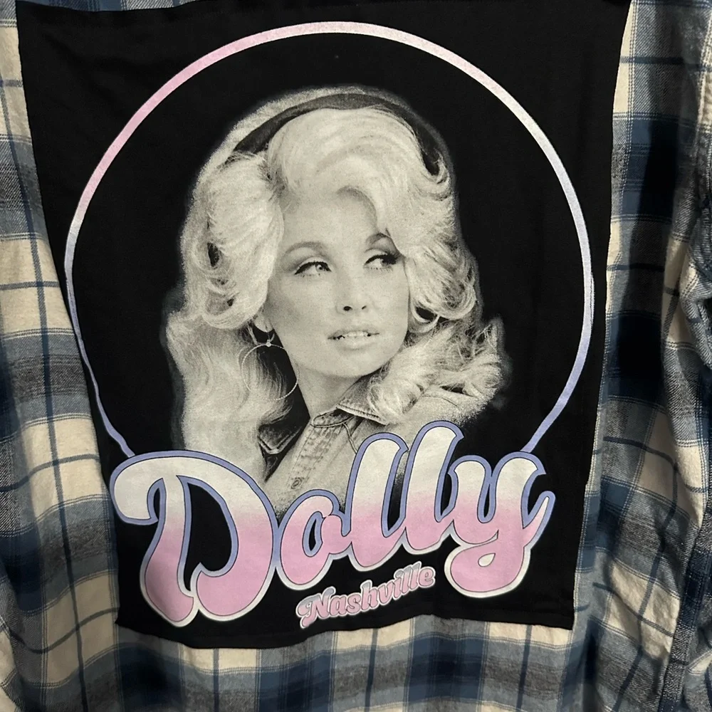 Dolly Nashville upcycled flannel tee made by me - Picture 3 of 4
